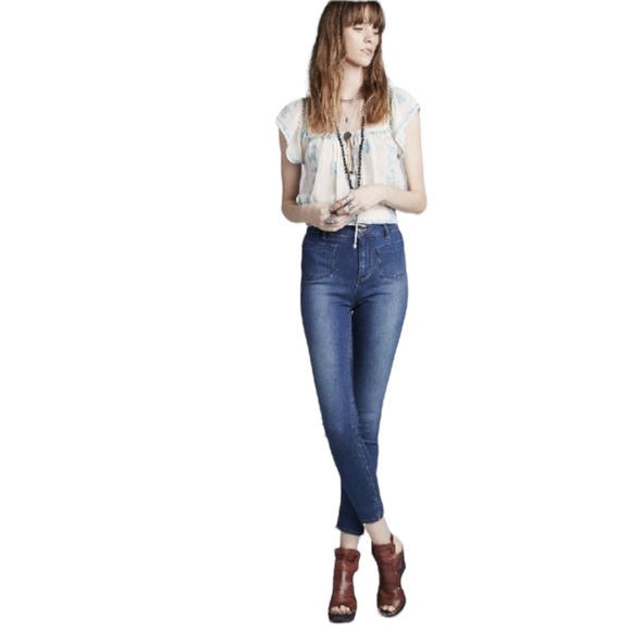 FREE PEOPLE woman's size 24 Beverly skinny stretch denim front pockets jeans - Picture 1 of 15